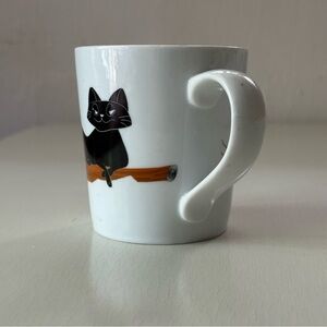 Crate&Barrel Halloween Coffee Cup Mug Black Cat Witch Broom & Hat